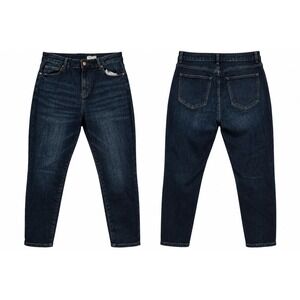 Dark Wash High Waisted Jeans Tapered Leg Indigo Denim Pants